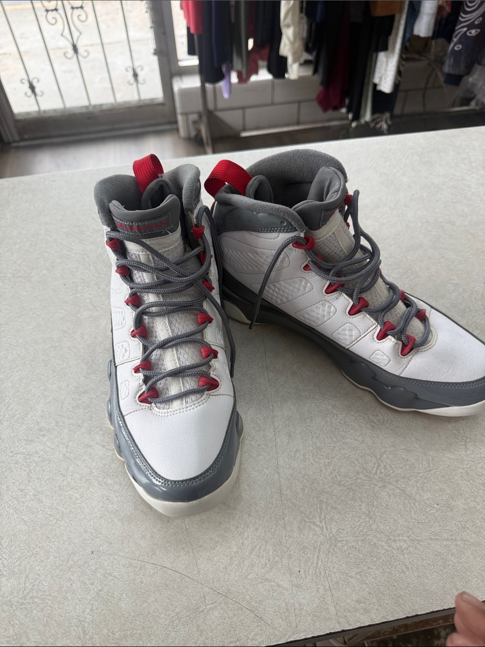 Jordan 9 Men's High-Top Sneakers in White, Gray and Red Accents